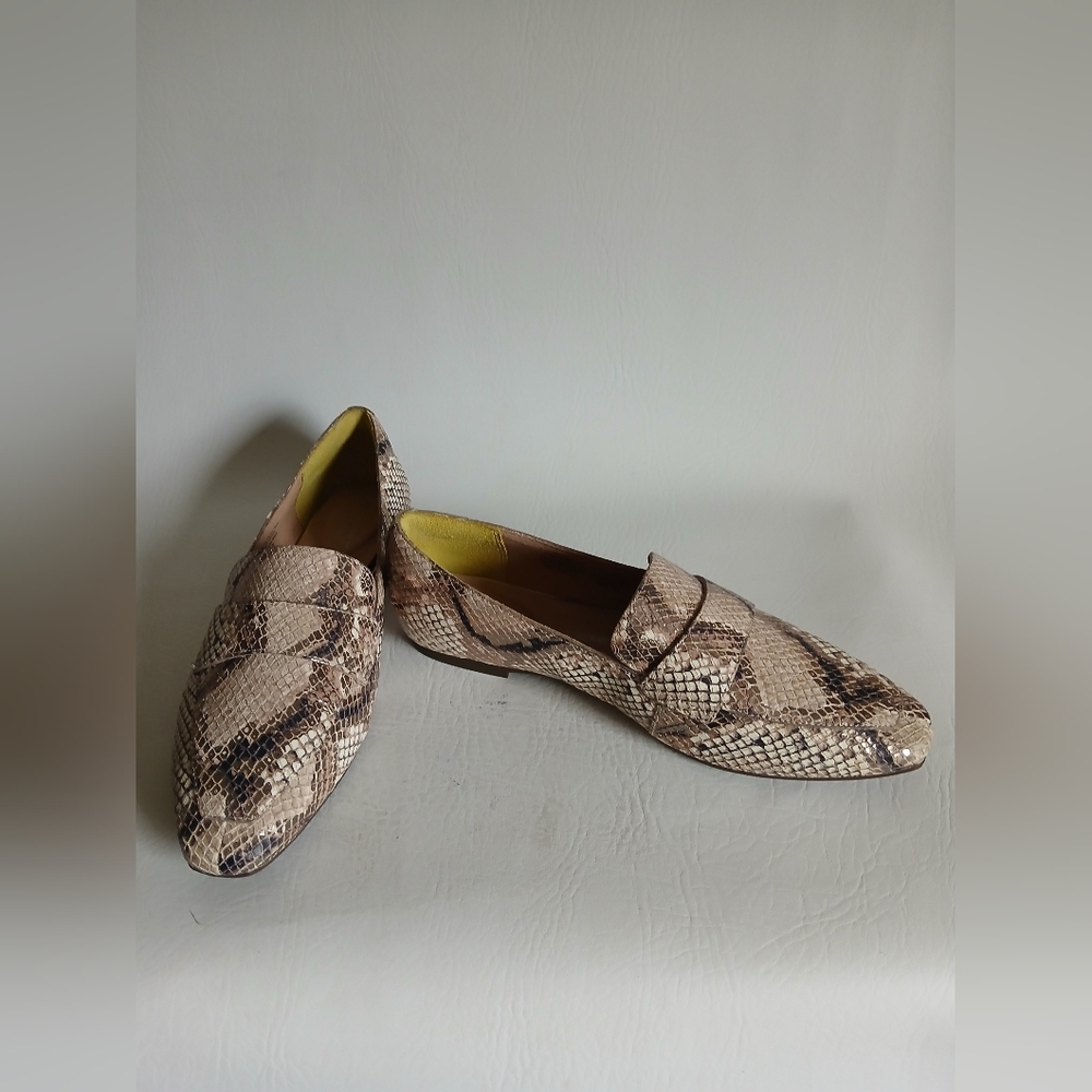 Rockport Snake Print Metallic Leather Loafers - Brown & Tan Sz7M Pointed Toe